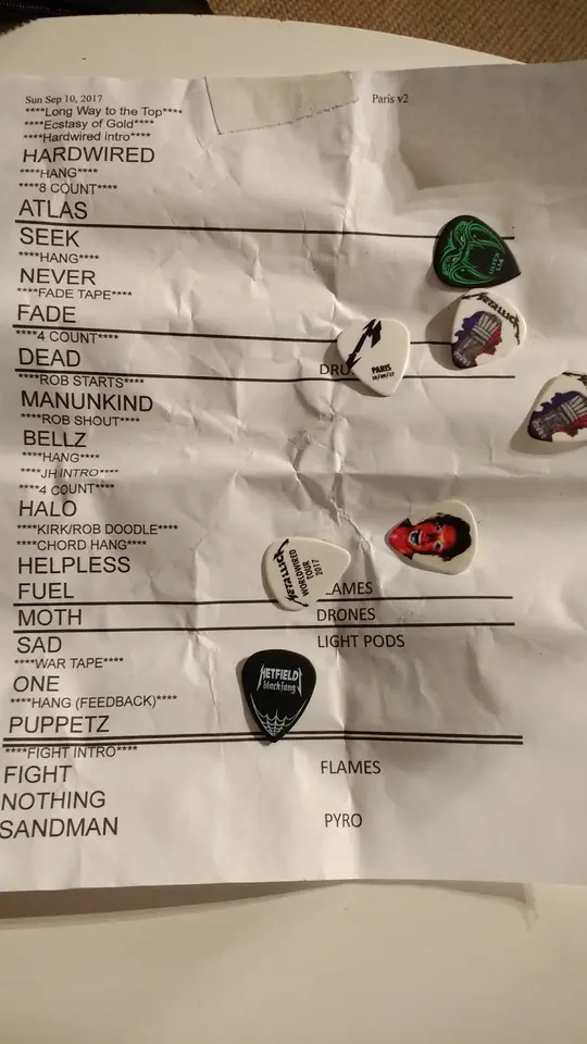 La setlist papier et ses médiators